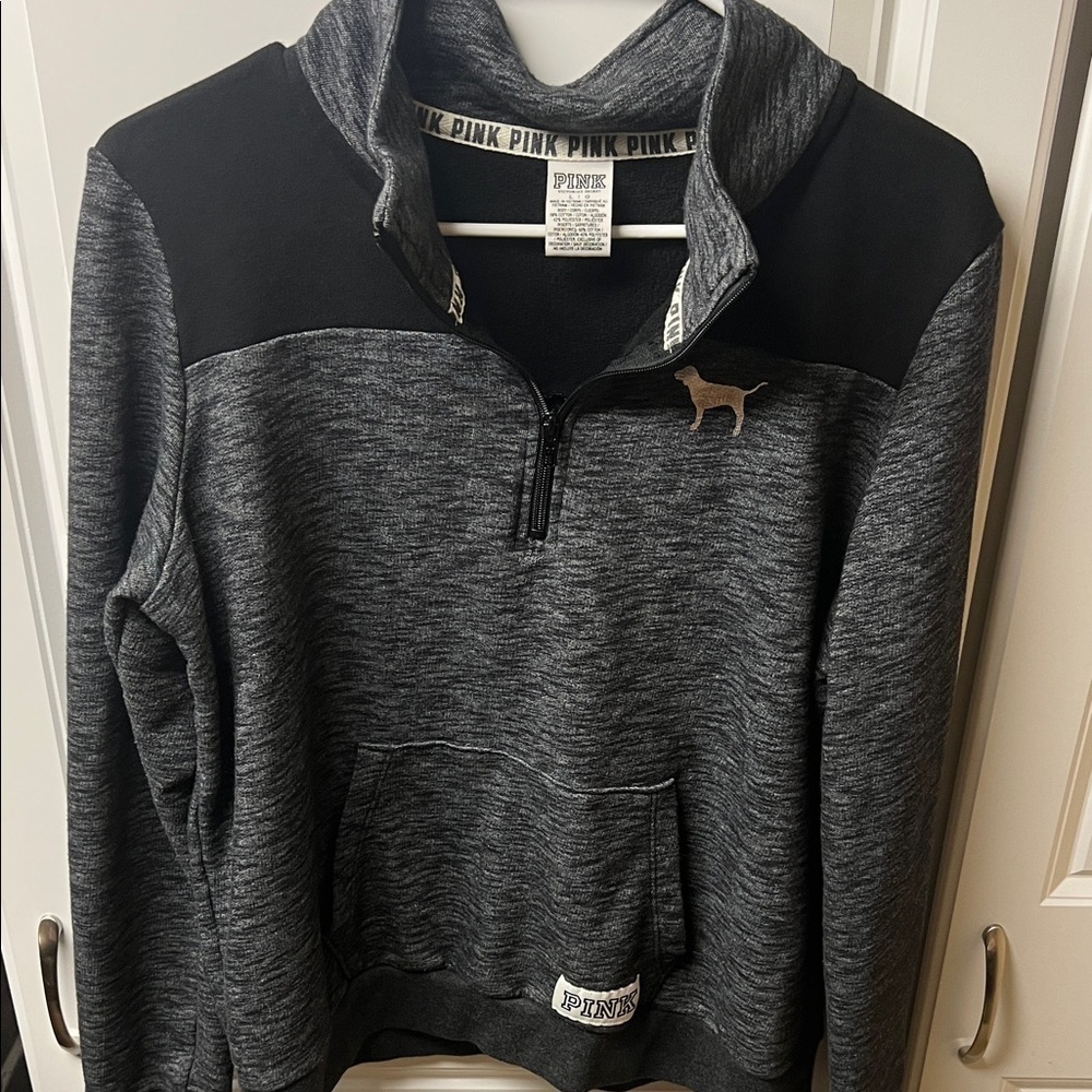 PINK Victoria's Secret Black Heathered Quarter Zip, Large - Picture 3 of 4